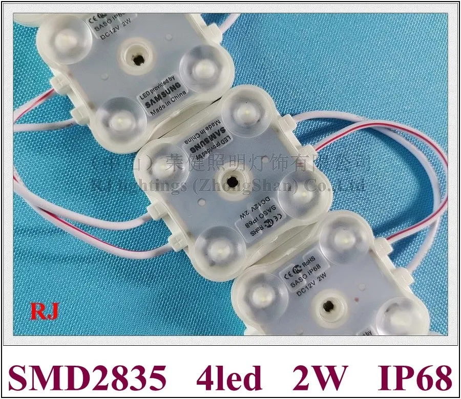 Enjeksiyon LED Modülü Işık Ultrasonik Mühür IP68 DC12V SMD2835 4LED 2 W 240LM Çift Taraflı PCB Süper Kalite 45mm x 42mm Süper Birght