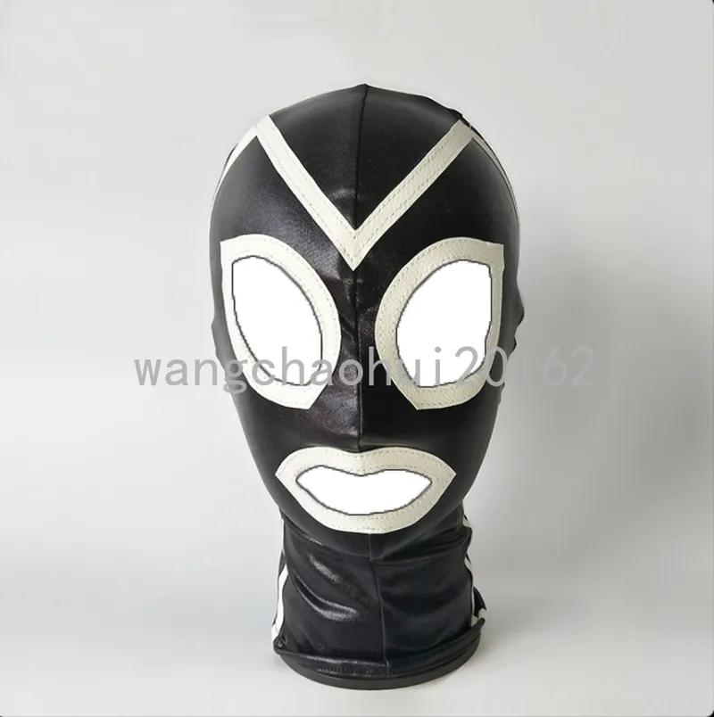 Bondage Restraints Fetish Spandex Latex Bandage Hood Headgear Open Eye Mouth Mask Slave #R45