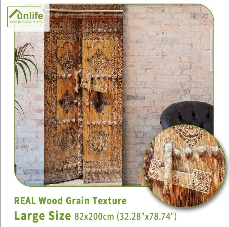 DIY Door Mural Wall Sticker 3D Wood Grain Texture Stone Steps Door Wallpaper Stickers Vinyl Removable Decals for Home Room Decor 32.3x78.7in