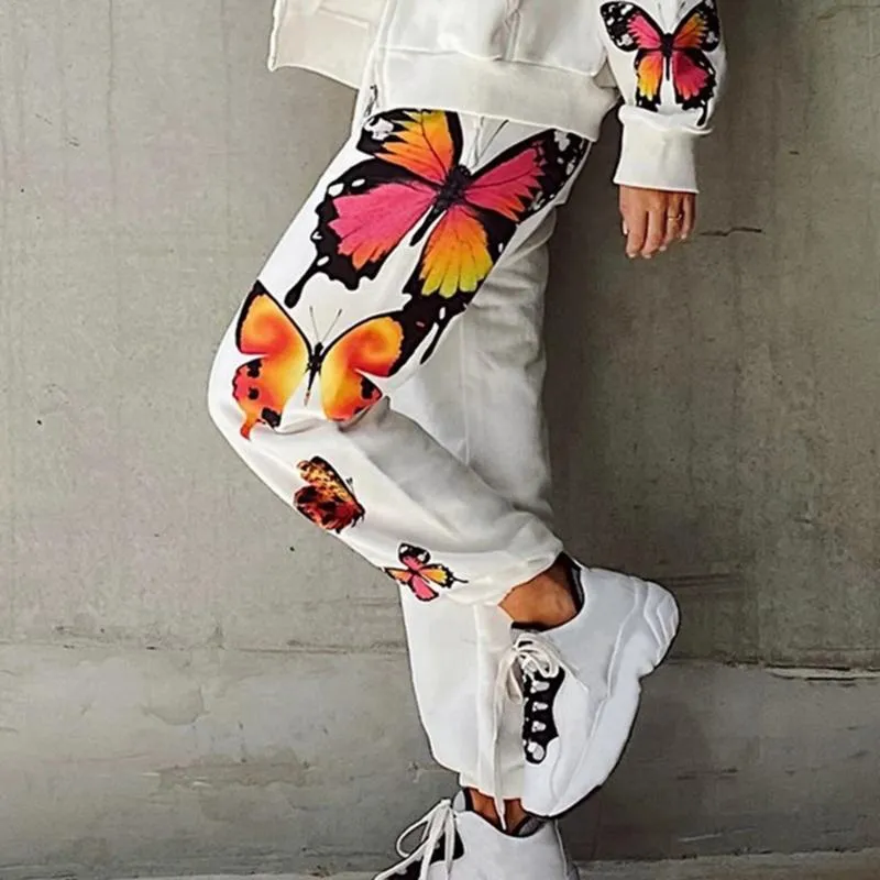 Fashion Butterfly Sweatpants Loose Sweat Pants Black White Jogger