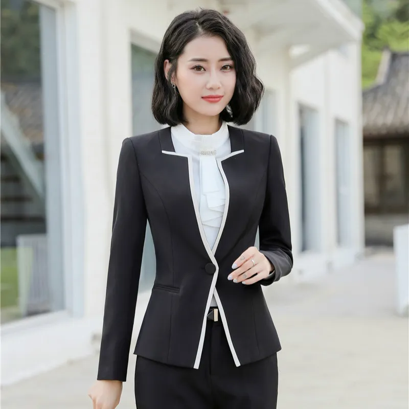 Mujer elegante ropa de trabajo de oficina formal mujeres de la chaqueta  chaquetas de las señoras de negocios Ropa de abrigo Ropa Negra Estilos