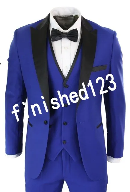 Klasik Stil Tek Düğme Mavi Düğün Damat Smokin Tepe Yaka Groomsmen Erkekler Suits Balo Blazer (Ceket + Pantolon + Yelek + Kravat) No: 1933