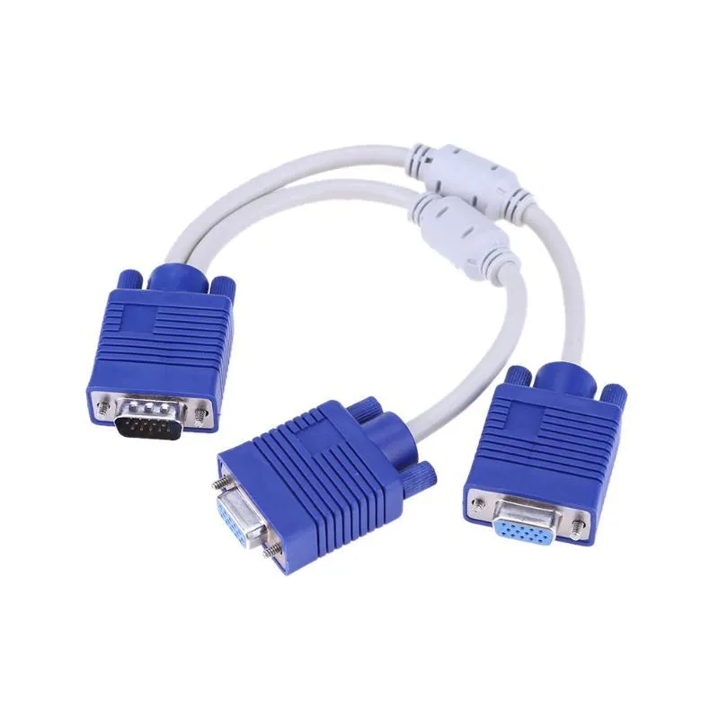 100 stks 1 computer naar Dual 2 Monitor VGA Splitter Kabel Video Y Splitter 15 PIN TWEE PORTS VGA MANNELIJK NAAR FEMALE