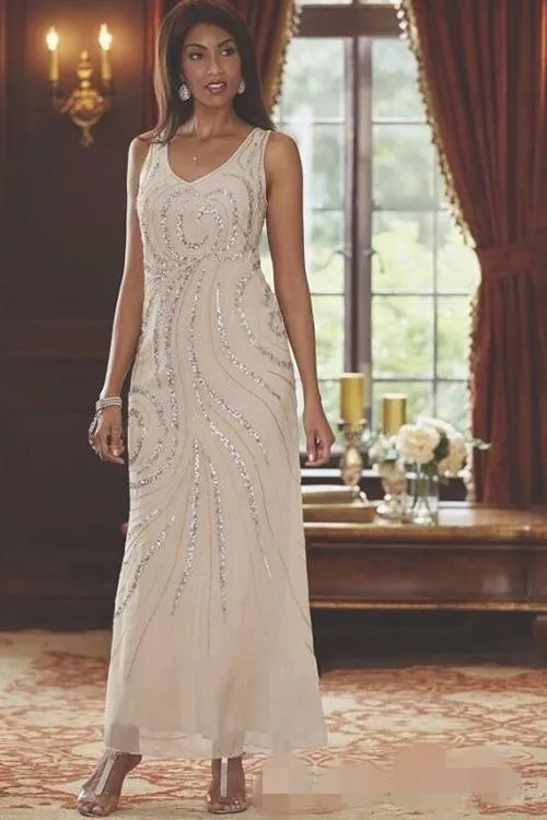 DHgate Champagne Chiffon Mother of the Bride Dress with Sequin Jacket Wedding Party Events
