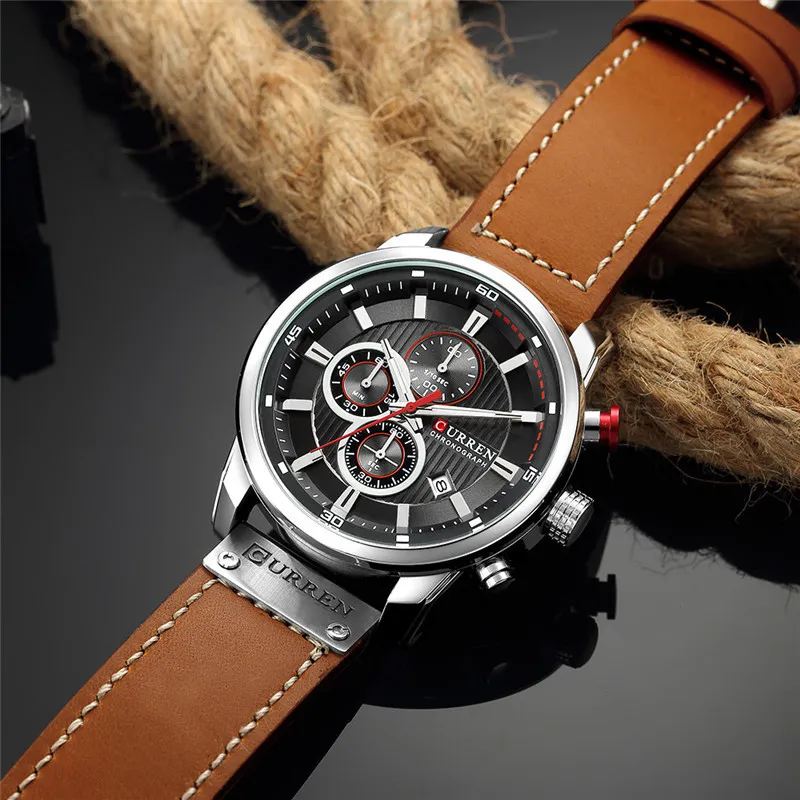 Curren 8291 Chronograph Leather Watches For Men Top Brand Luxury