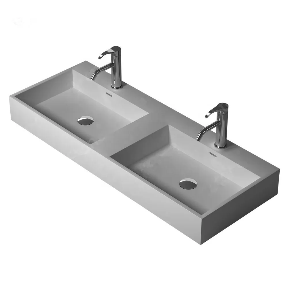 Banheiro retangular montado na parede pia de lavagem elegante vestiário corian vaidade lavatório superfície sólida resina lavabo rs38347