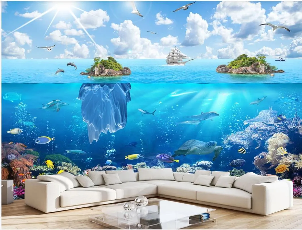 Fonds Décran 3D Pour Murs: Peinture Bleu Océan, Paysage De Lîle Du Monde  Sous Marin, Papier Peint De Paysage Marin, Décoration Murale De Fond 3D  Auto Adhésive Du 43,82 € | DHgate, image size:1051x803