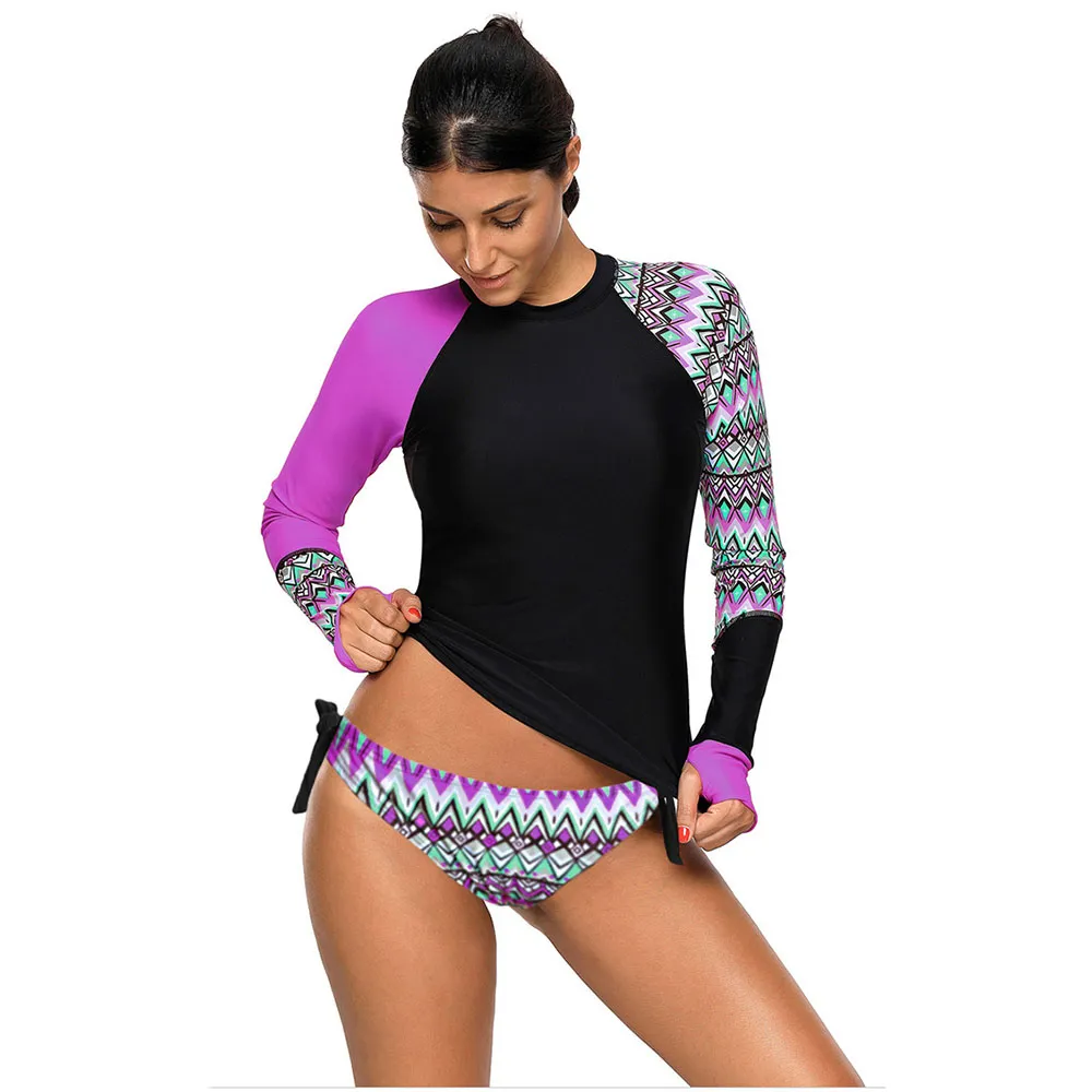 Rashguard Women Swimwear Plus Size Long Sleeve Swimsuit Thong Two Pieces  Swimwear Surfing Clothes Wetsuit Diving Suit Big Size Rash Guard From  Luote, $20.1