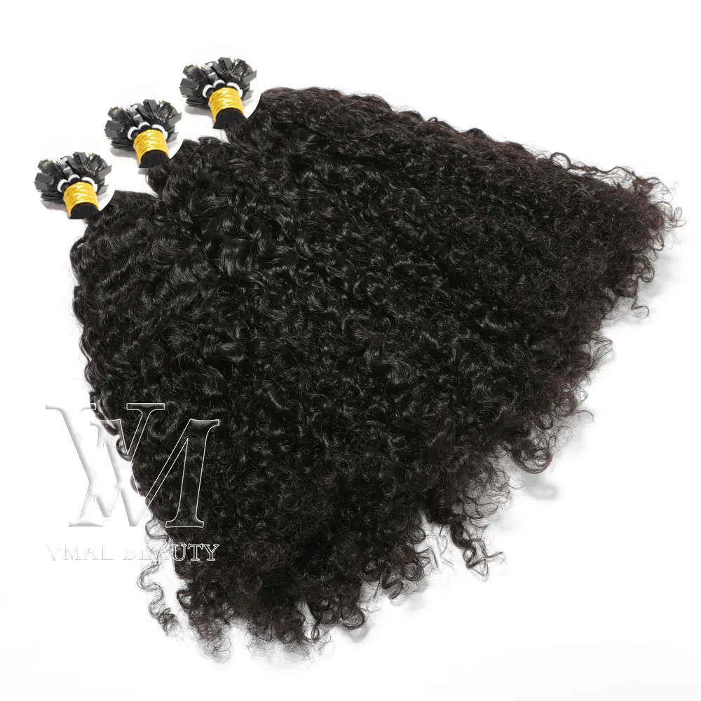 VMAE Natural Color Keratin Virgin 1G/S 100S Pre-Bonded Top 11A Custom kinky curly flat extensions human hair extensions