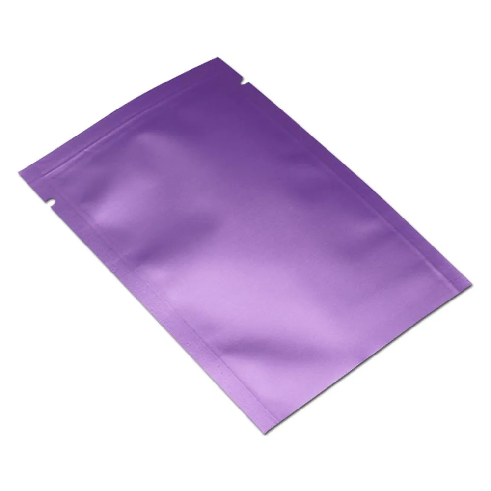 Matte roxo 12x18cm Open Top Folha de alumínio Pure Vacuum Food Grade Package Pouch Mylar calor selável Folha de vácuo de armazenamento dos doces Food Dry Bags