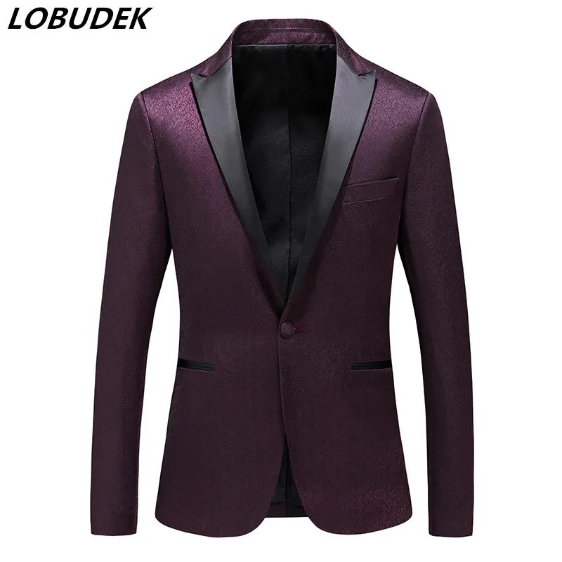 Men Korean Style Sim Blazers Solid Color Leisure Jacket Formal Wedding Banquet Host Tuxedo Thin Coat Male Singer Host Stage Blazer Prom Casual Jacket