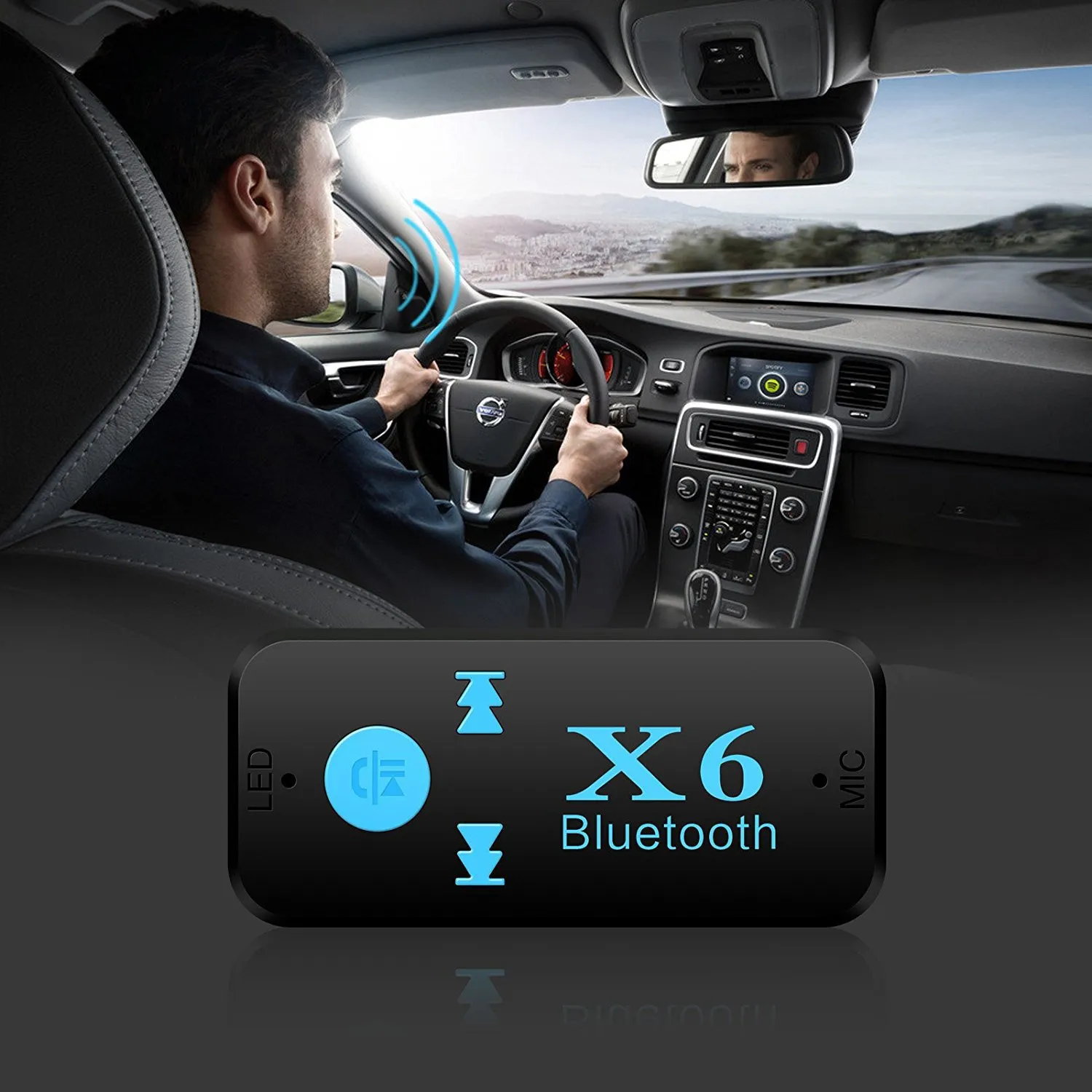 Car Bluetooth X6 Music Receiver Adapter 3.5mm Jack Wireless Handsfree Car Kit TF Card Reader Function Pear white Package