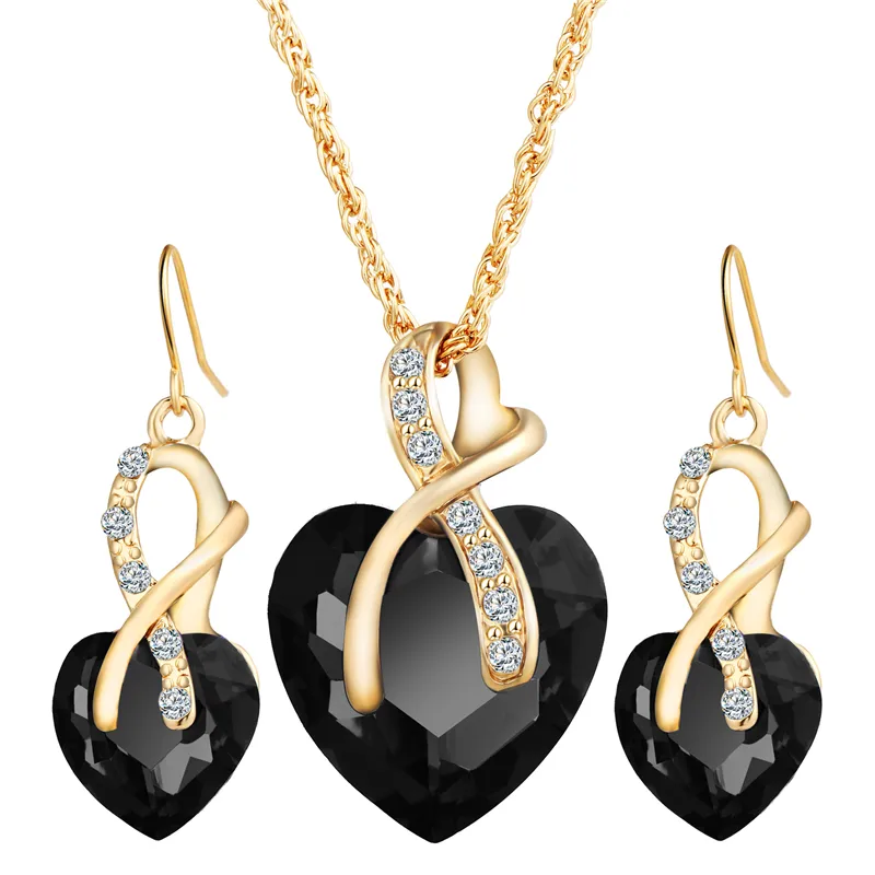 Gold Heart Shaped Austrian Crystal Quinceanera Jewelry Set For Women