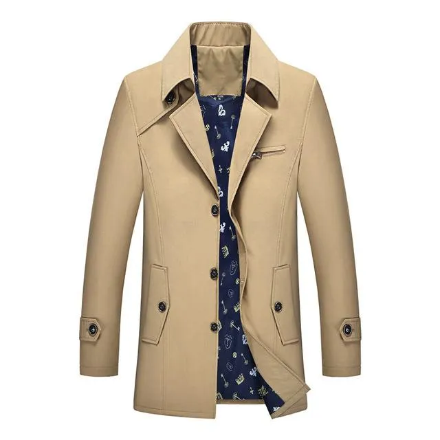 Plus Size Business Casual Lapel Trench Coat Män Solid Långärmad Lång jacka Mens Tun WinDbreaker 5XL 6XL