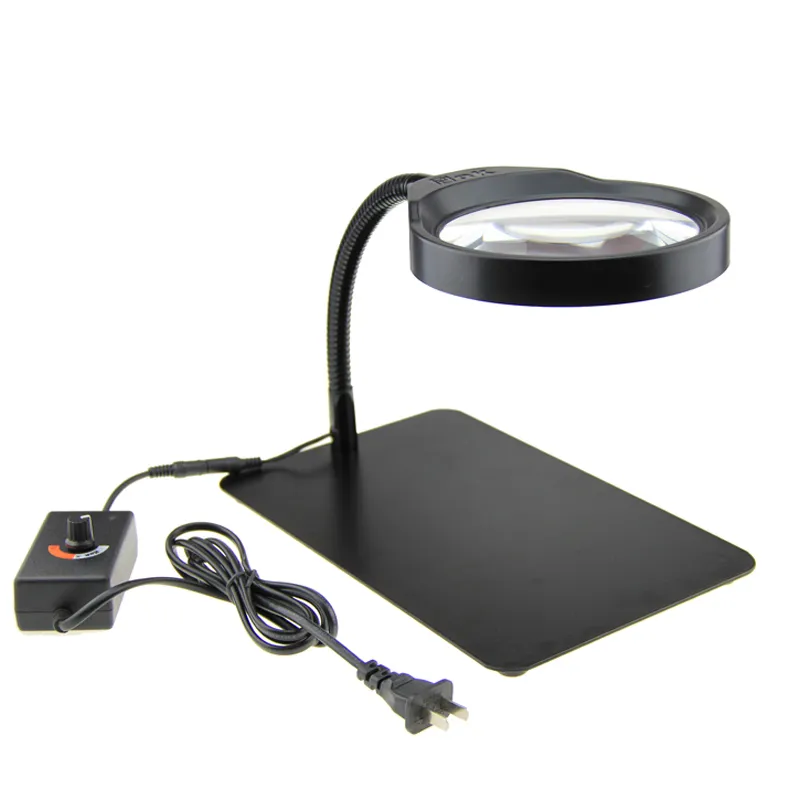 Magnifying Glass with Light and Stand, 2-in-1 Real Glass Lens Desk 8X Black
