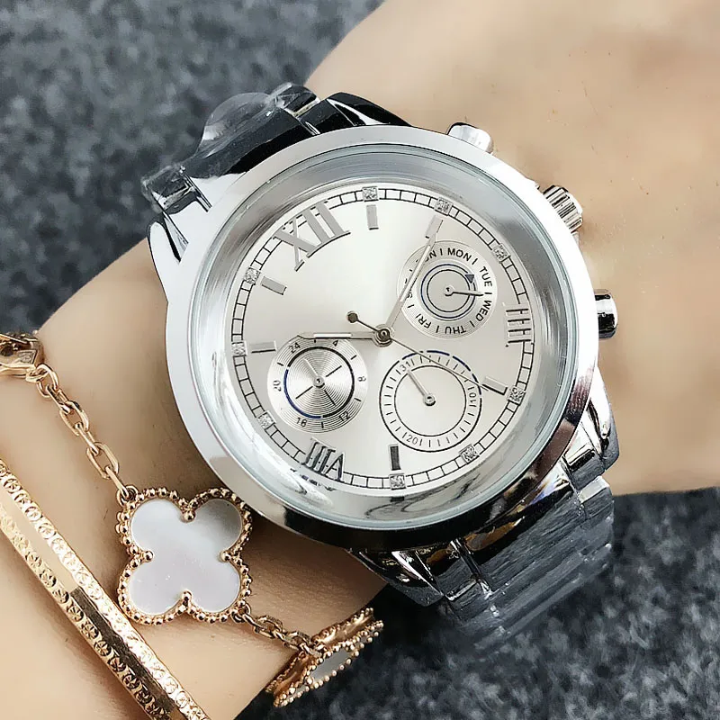 Fashion Brand wrist watch for women's Girl 3 Dials style Steel metal band quartz watches TOM 6766