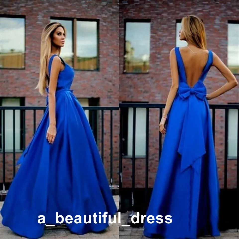 Bleu V Cou Robes De Bal Une Ligne Arabe Dubaï Fabriqué En Chine Tache Arc Robe De Cocktail Formelle Soirée Robes De Soirée ED1285