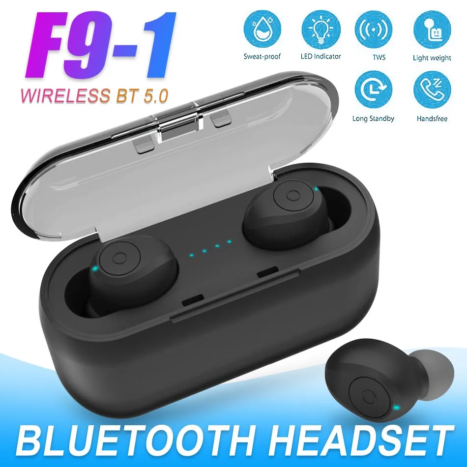 Gösterge Kutusu Perakende Paketi Şarj ile F9-1 ​​Akıllı Bluetooth Kulaklık Kablosuz Stereo HIFI Çok Peabody Anahtar Kontrol Kulaklık