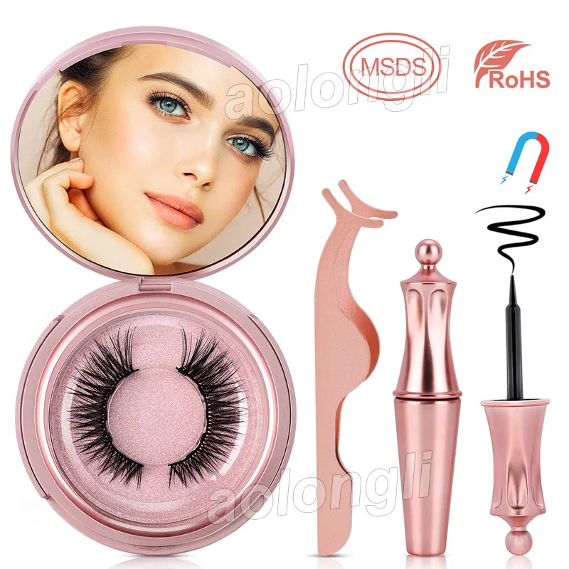 Eyeliner liquido magnetico Kit ciglia finte magnetiche Ciglia di seta Nessuna colla necessaria Riutilizzabili 5 magneti Ciglia con specchio per il trucco Pinzetta gratuita DHL