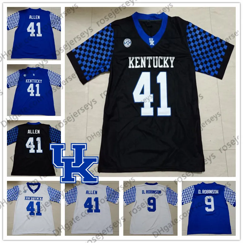 Özelleştirilmiş Kentucky Wildcats # 41 Josh Allen 9 Davonte Robinson 10 Asim Rose 26 Benny Snell Jr. Mavi Siyah Beyaz Erkekler Gençlik Jersey 4XL