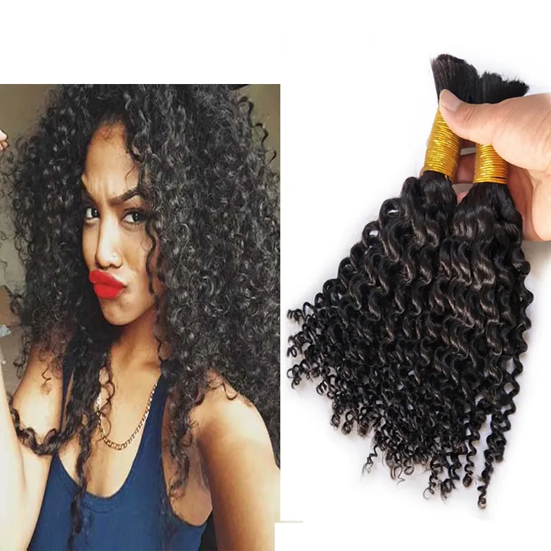 1 pièces 24 26 28 "crépus bouclés vrais humains tressage cheveux tresse brésilienne cheveux en vrac pour tressage humide et ondulé brésilien tressage cheveux