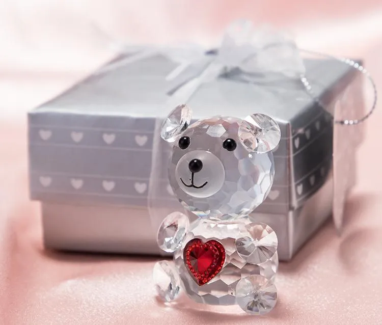 50 stks Crystal Bear Baby Shower Bruiloft Gunsten Jongen Meisje Doop Party Geschenken Pasgeboren Baby Geschenkdoos Groothandel SN881