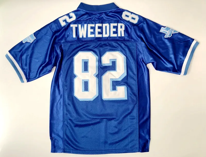 Magliette da calcio da uomo Charlie Tweeder # 82 West Canaan Coyotes Movie Tutte cucite blu S-3XL