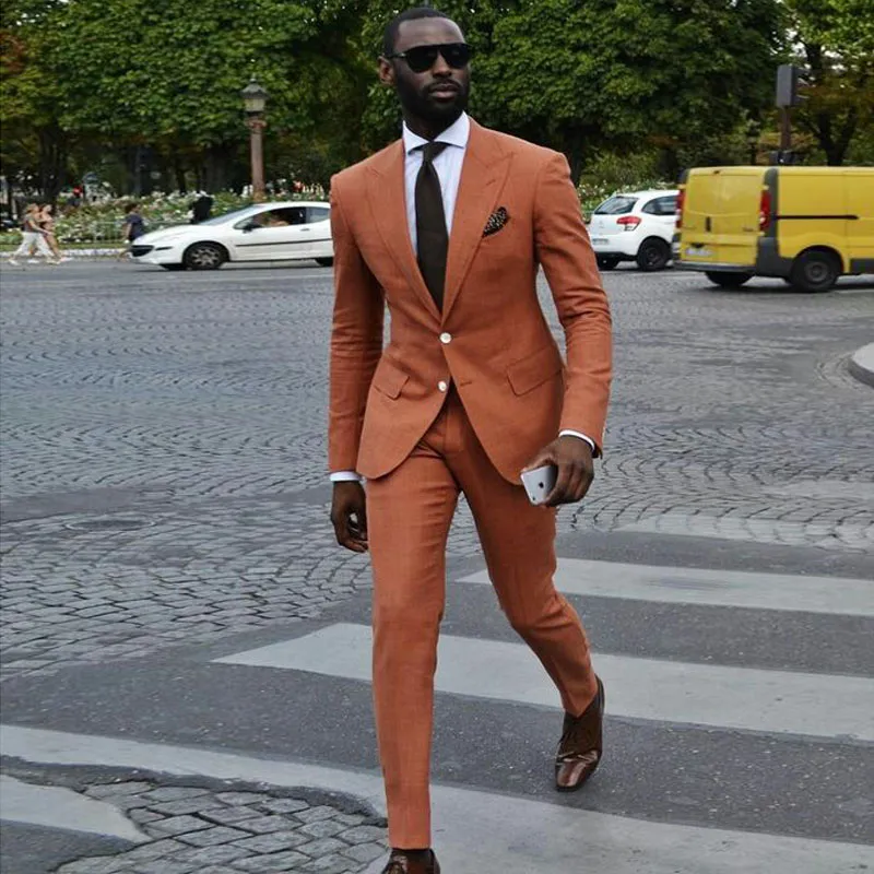 Handsome Orange Slim Fit Mens Suits Peaked Lapel Wedding Tuxedos For Men Cheap Two Piece Prom Blazers Jacket Pants From 72 05 DHgate