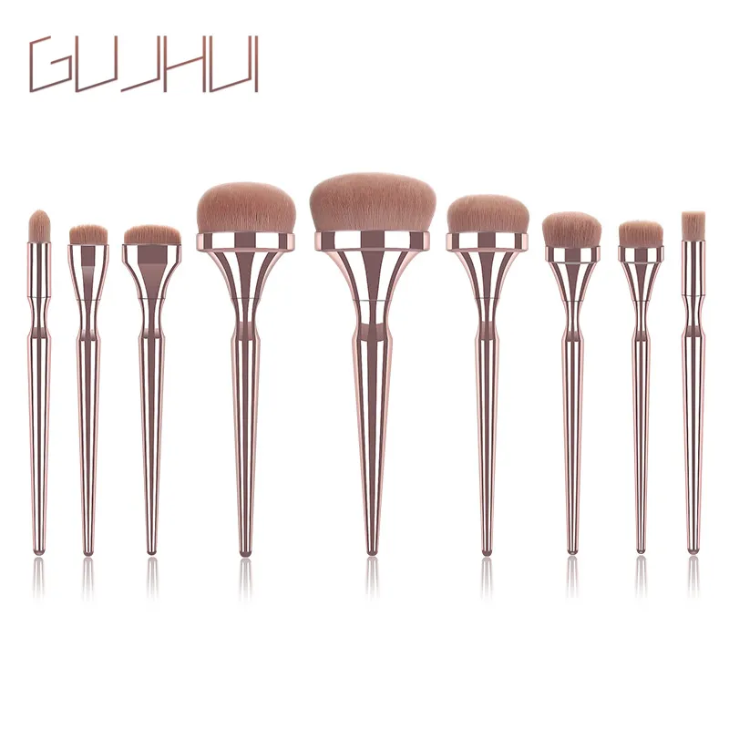 9 stks / set make-up borstels hoogwaardige paars-gouden zachte schoonheid cosmetische tool borstel foundation wenkbrauw make-up borstel set gujhui