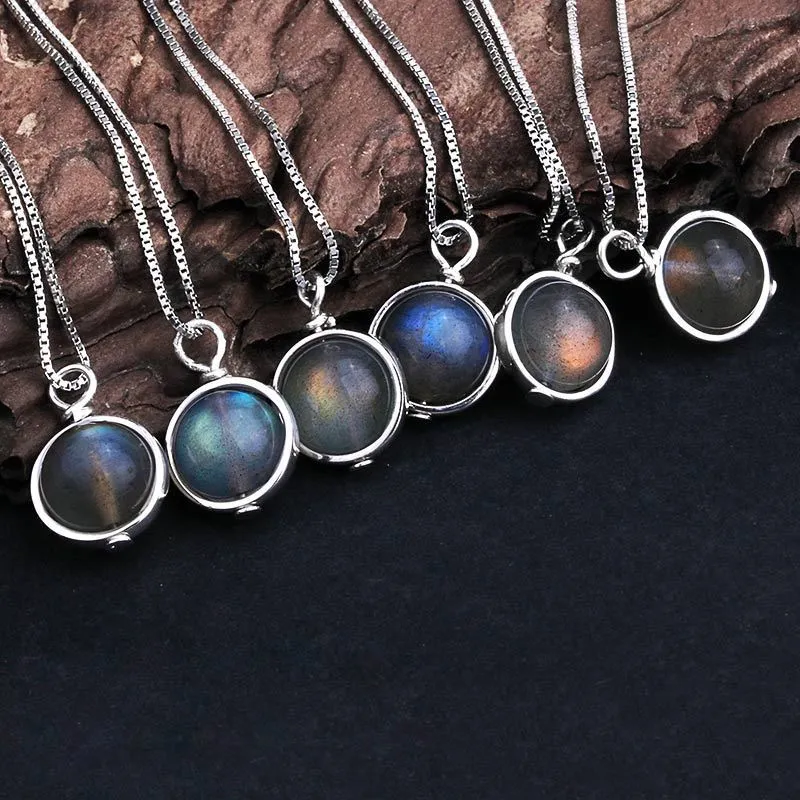 Real 925 Silver Natural Labradorite Stone Pendant Necklace For Women Lucky Bead Fine Jewelry Gemstone Bijoux MX190726