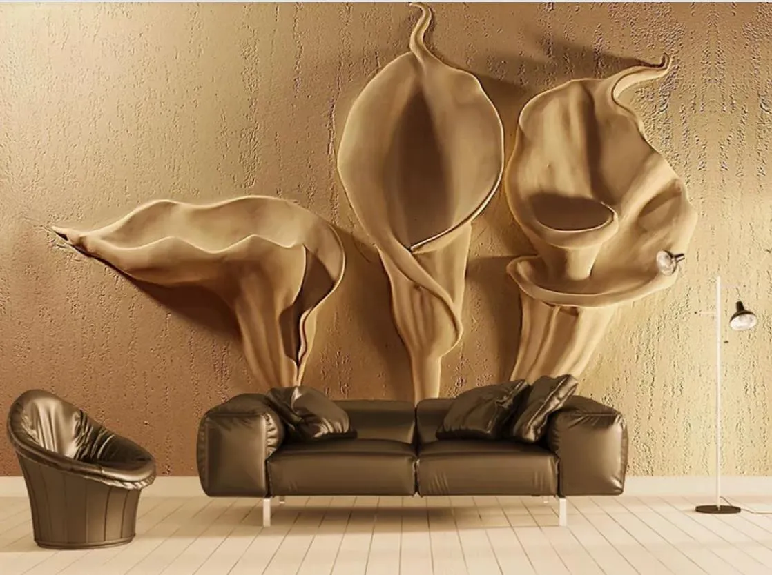 wall mural photo wallpaper 3D three-dimensional gold embossed calla lily background wall painting