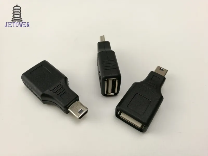 500pcs / lot USB En kvinna till Mini B Male 5pin Adapter Converter Jack