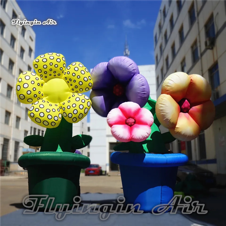 Large Simulation Inflatable Plants Artificial Potted Flower 3.5m Height Sunflower Model For Amusement Park And Music Festival Decoration