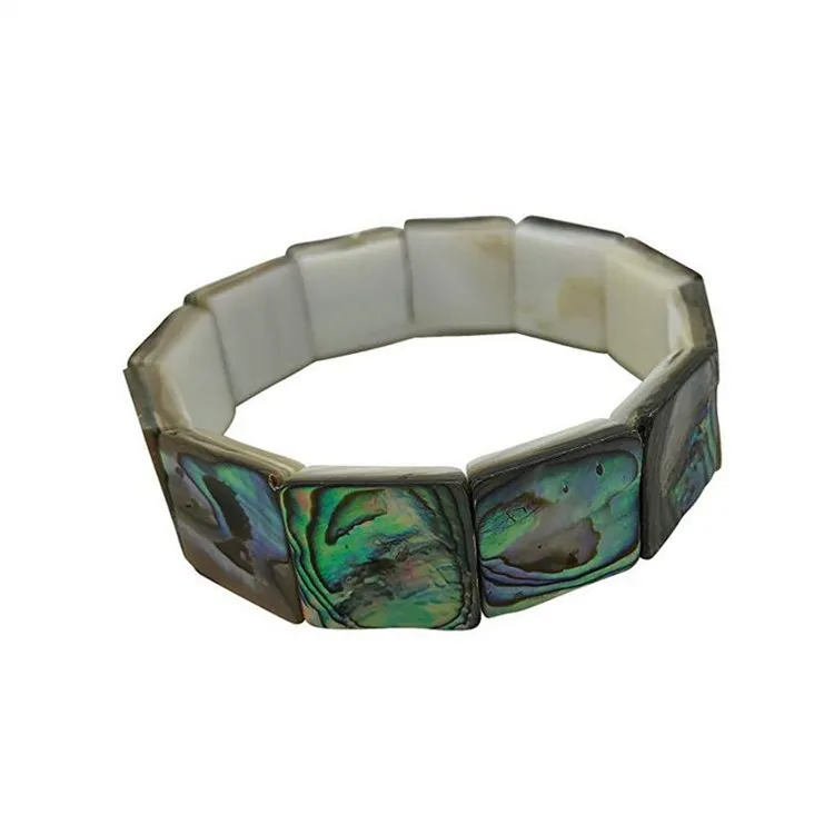 Paua-Muscheln, quadratische Perlenstränge, Stretch-Armbänder, echter Muschelschmuck, Abalone Ocean Resort, Geschenk, 5 Stück