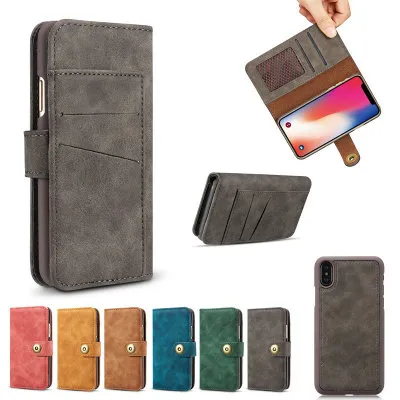 2 in 1 PU Lederen Cover Slot Flip Wallet Case met kaarthouder voor iPhone XS MAX XR XS X 7 8 PLUS