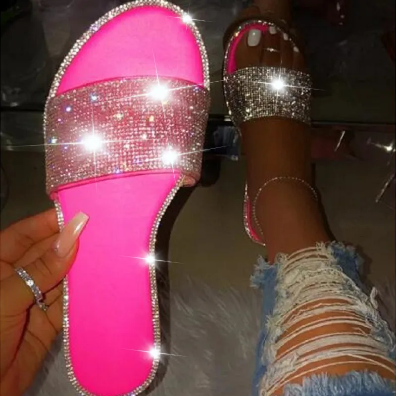 Sapatos de verão mulher sandálias para mulheres 2020 bling plana strass senhoras sandálias de praia designer de luxo sandalias mujer sandels cx200616