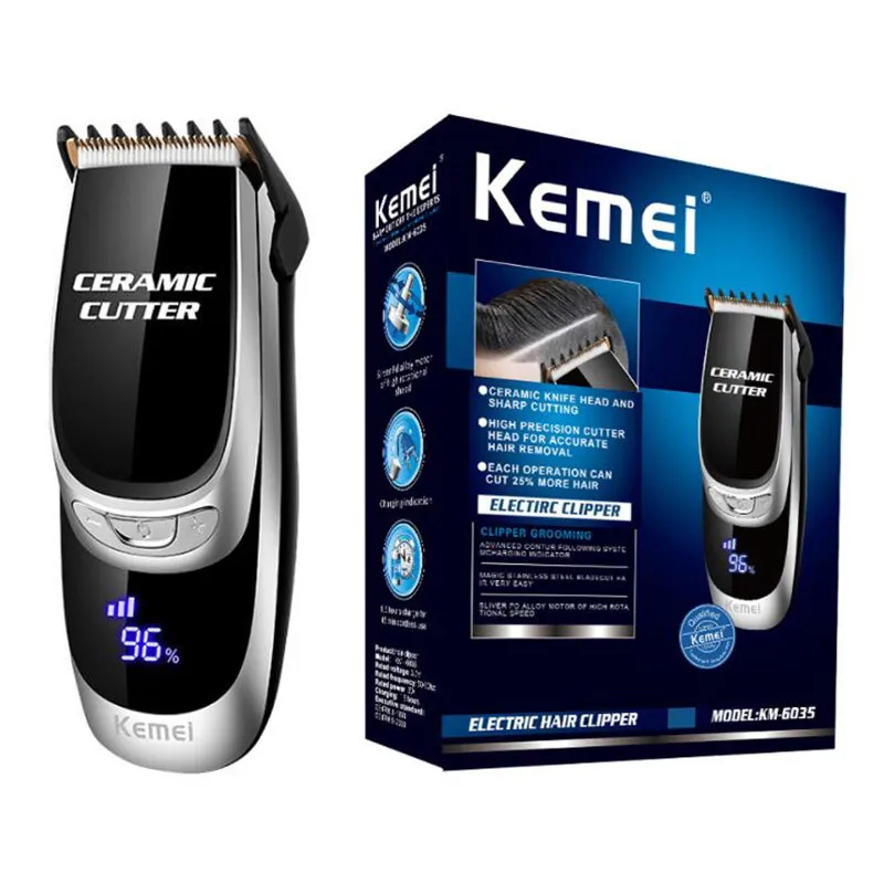 Kemei km-6035 LCD Mężczyźni Trymer do włosów USB Elektryczne Przenośne Maszyna do włosów Cordless Maszyna do cięcia Broda Razor Regulowany Ostrze ceramiczne