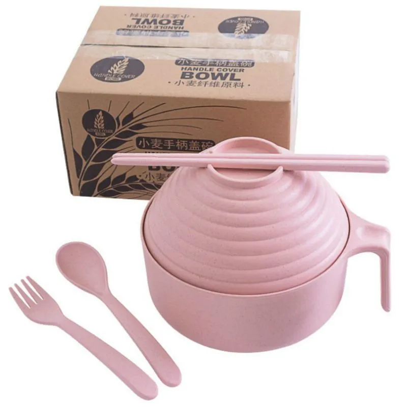 Set di stoviglie per la casa riutilizzabili portatili Paglia di grano Bambini Cucchiaio per adulti Forchetta Tazza Insalata Piatto da minestra Set da tavola da cucina