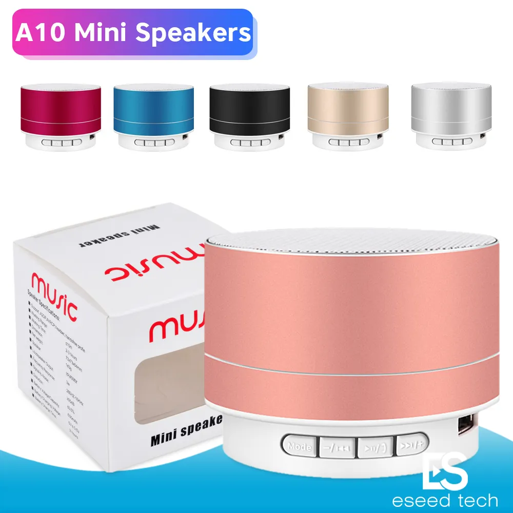 Altoparlante Bluetooth senza fili A10 Mini suono portatile in metallo con microfono TF Card Radio FM Lettore audio musicale AUX MP3 con pacchetto di vendita al dettaglio