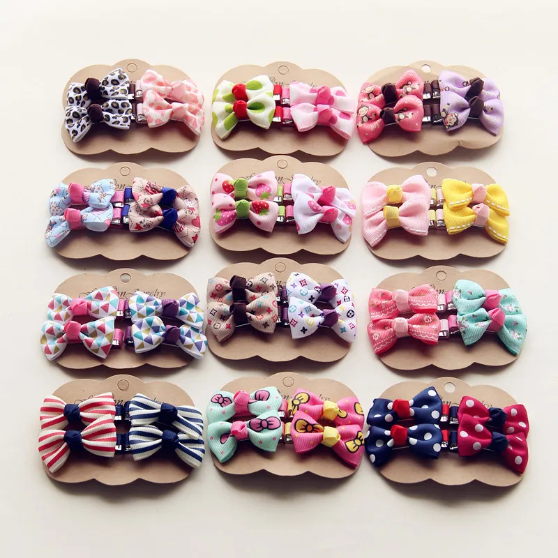 Leuke Mode Grosgrain Baby Kleine Bogen Clips Haarspelden Meisjes Haaraccessoires Kinderen Haarspelden Mini Hoofddeksels Groothandel Mix 4 Stks / Set