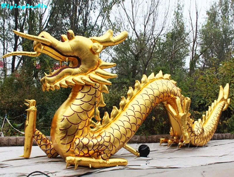 8 m Länge, aufblasbarer chinesischer Drache, Cartoon-Tiermodell, luftgeblasen, legendärer Drache mit Beinen für Tour/Veranstaltung