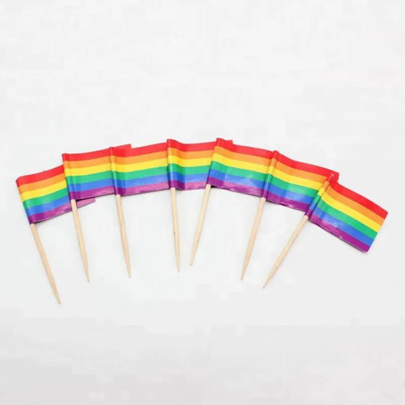 العصي قوس قزح العلم المسواك المثليين الكبرياء LGBT راية العلم Cooktail مختارات كب كيك توبر تزيين الكيك ZC1817