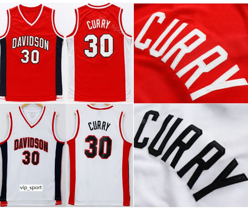 College Stephen Curry Jersey 30 Uomini Basketball Davidson Wildcats Jersey Uniforme sportiva Squadra Colore rosso Bianco Trasferta Università Traspirante Saldi