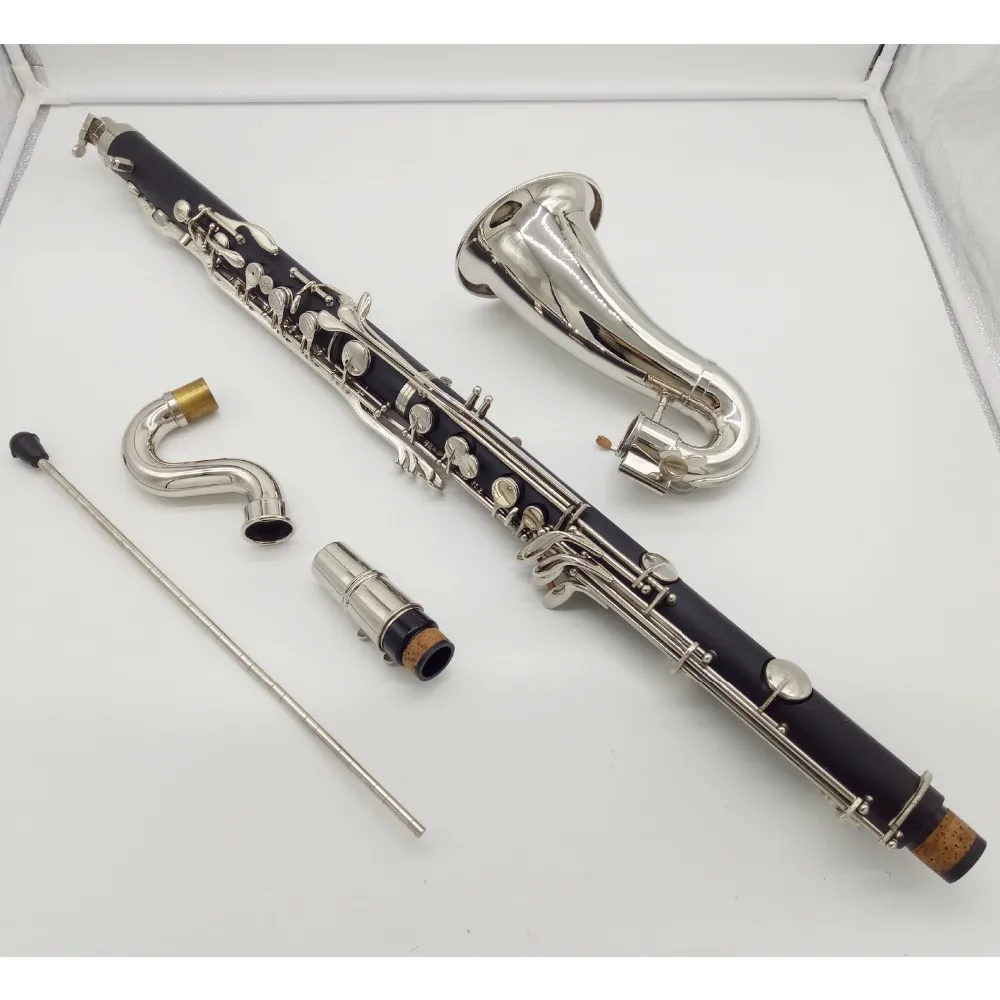 Clarinetto basso a buffet Clarinetto in Sib professionale Goccia B Accordatura Clarinetto a tubo nero Chiavi argentate klarnet Strumento musicale di marca