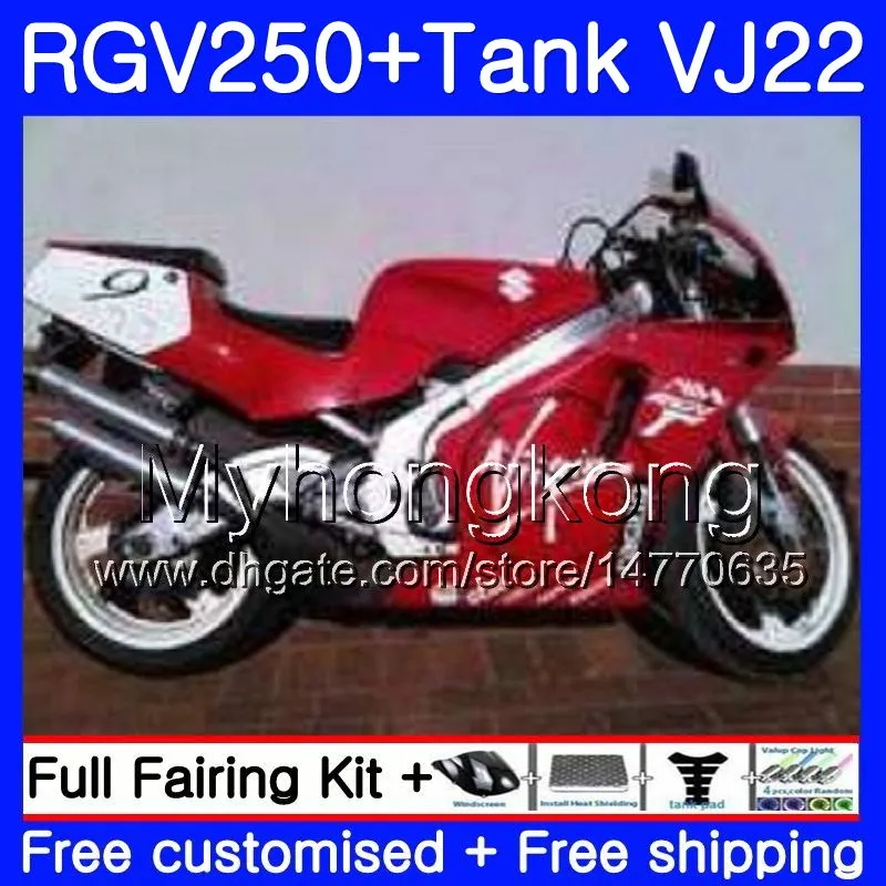 바디 + 탱크 SUZUKI RGV250 VJ22 레드 카울링 용 1988 1988 1991 307 1992 307HM.54 RGV-250 VJ21 RGV 250 88 89 90 91 92 93 페어링 키트