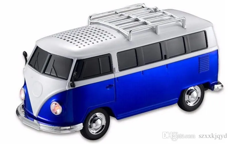 10 ppcs / mycket högkvalitativ färgrik mini Bluetooth-högtalare bilform MINI BUS-högtalarstöd FM + U Diskinsats kort Mini Speaker MP3-spelare