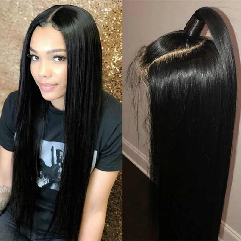 Natural Black 1b# Soft Long Silky Straight Full Lace Wigs with Baby Hair Heat Resistant Glueless Synthetic Lace Front Wigs for Black Women