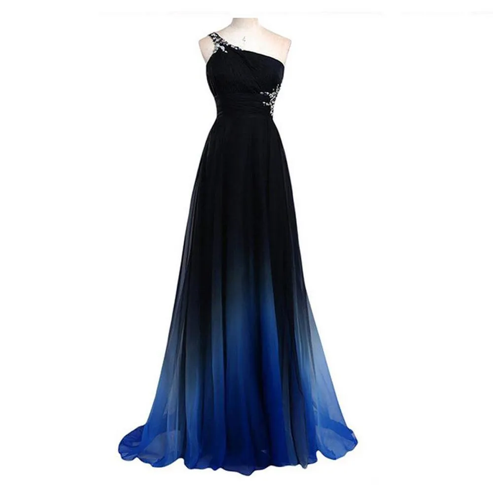 2019 Newest Sexy Chiffon Long Gradient Evening Dresses With Beaded Crystals Ombre Formal Prom Party Gown Vestido Longo AL26