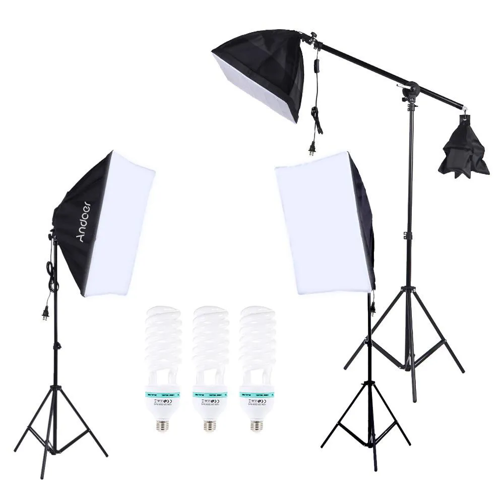 Freeshipping Professional Photography Lighting Kit Photo Studio Set 135W Daylight Bulb Light Stand Square Cube SoftBox Cantilever Bag