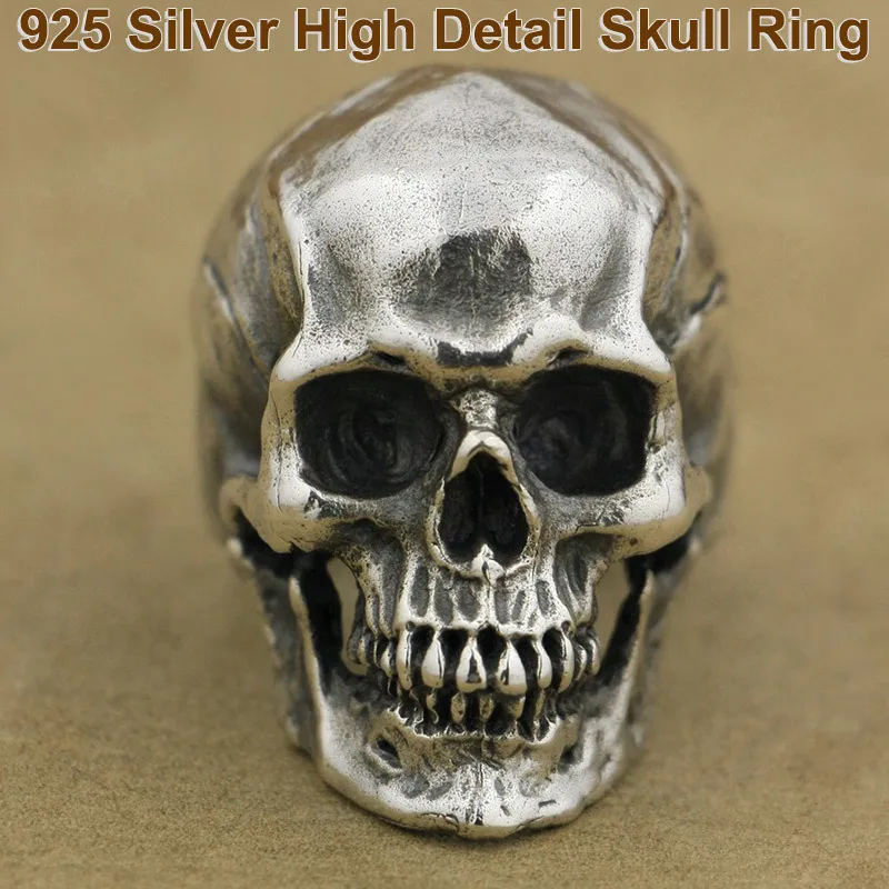 Tjock och tung 925 Sterling Silver High Detail Skull Ring Cool Knights Individualitet Punk Retro Fashion Ring Ta50 US Storlek 7 ~ 15 D19011502